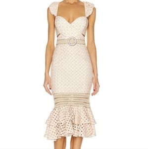 PATBO Eyelet Belted Midi Dress